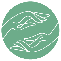 Logo der Praxis: zwei Hände in einem grünen Kreis